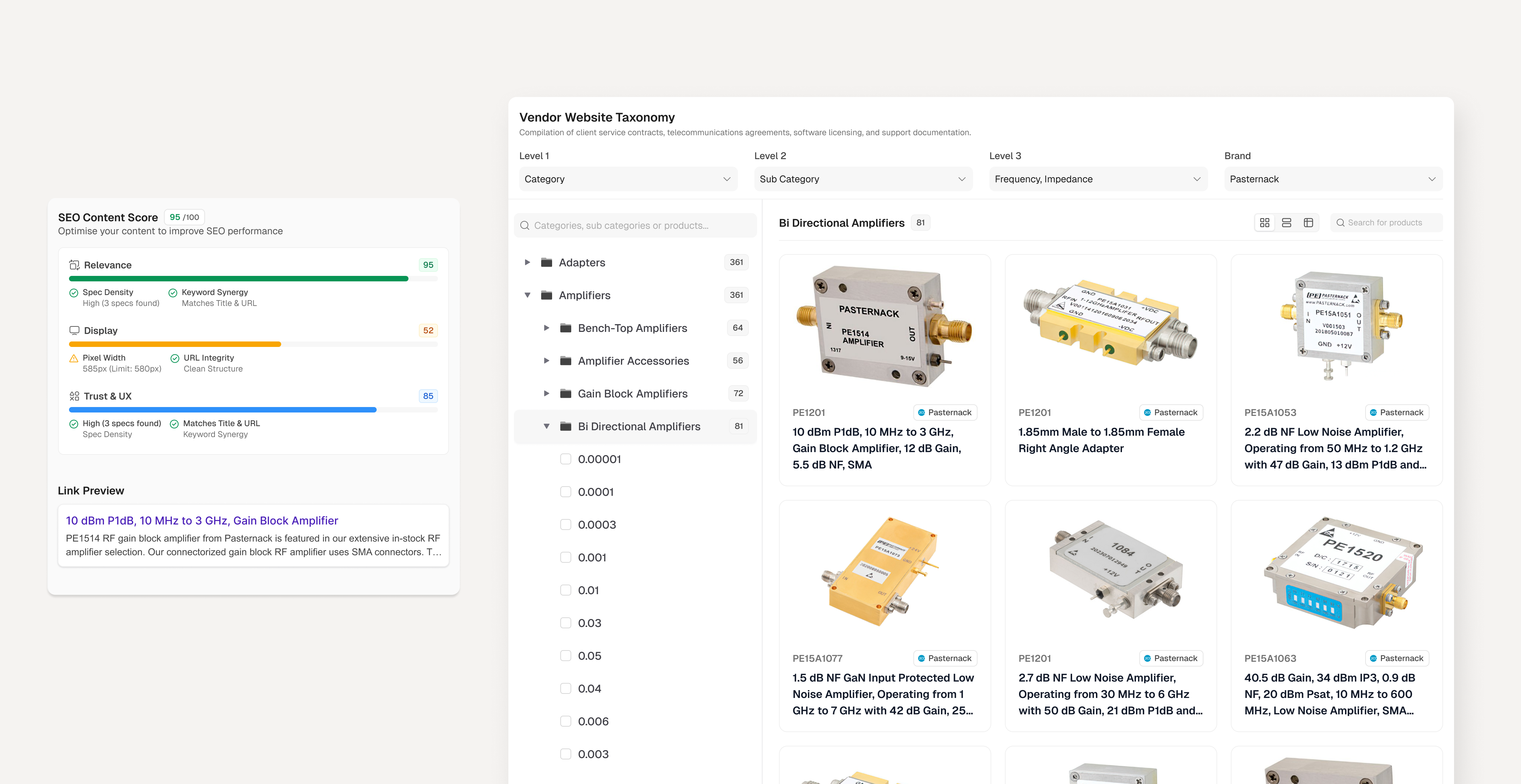 Product listing and search optimization view