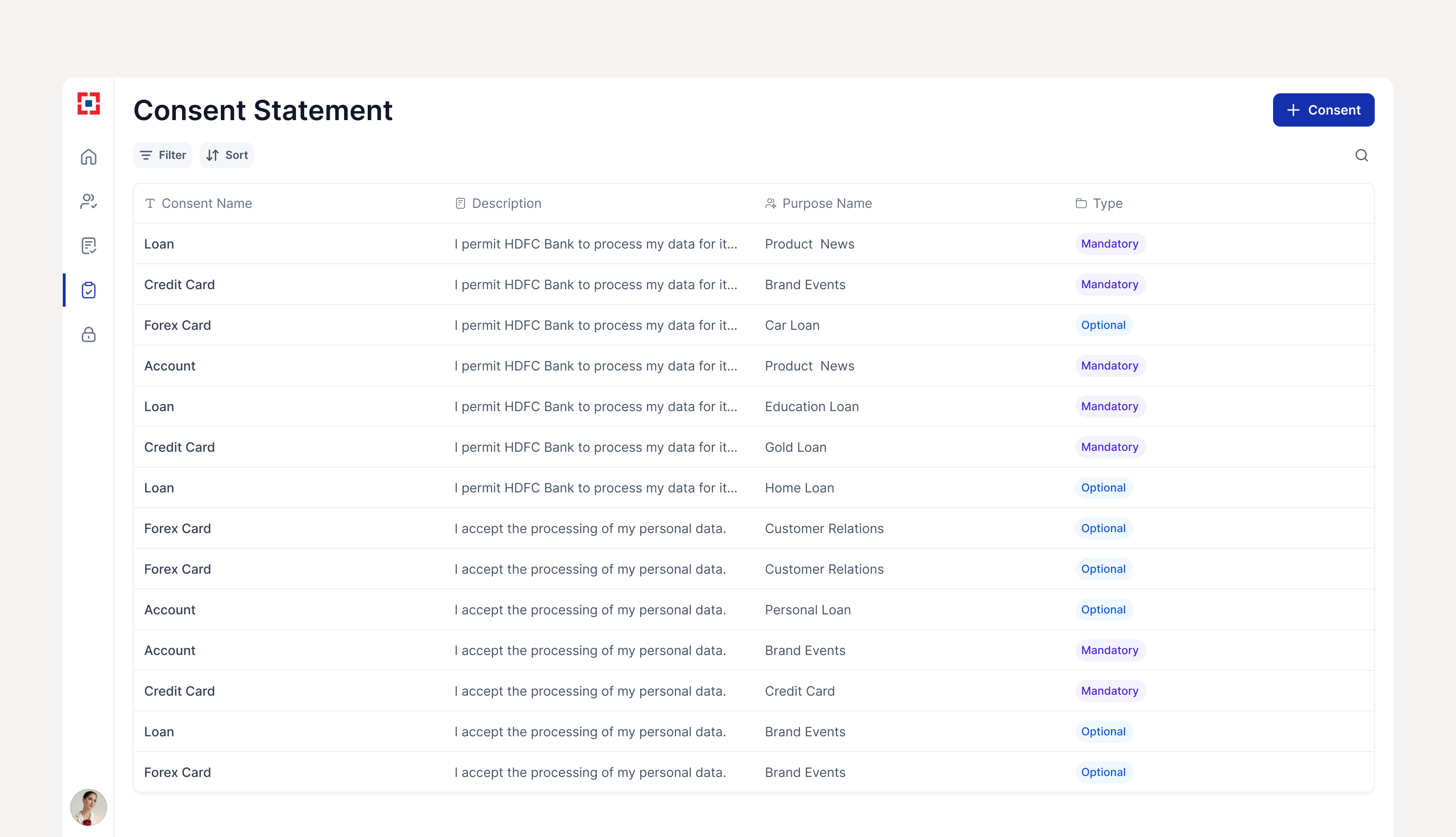 Consent Statement admin view