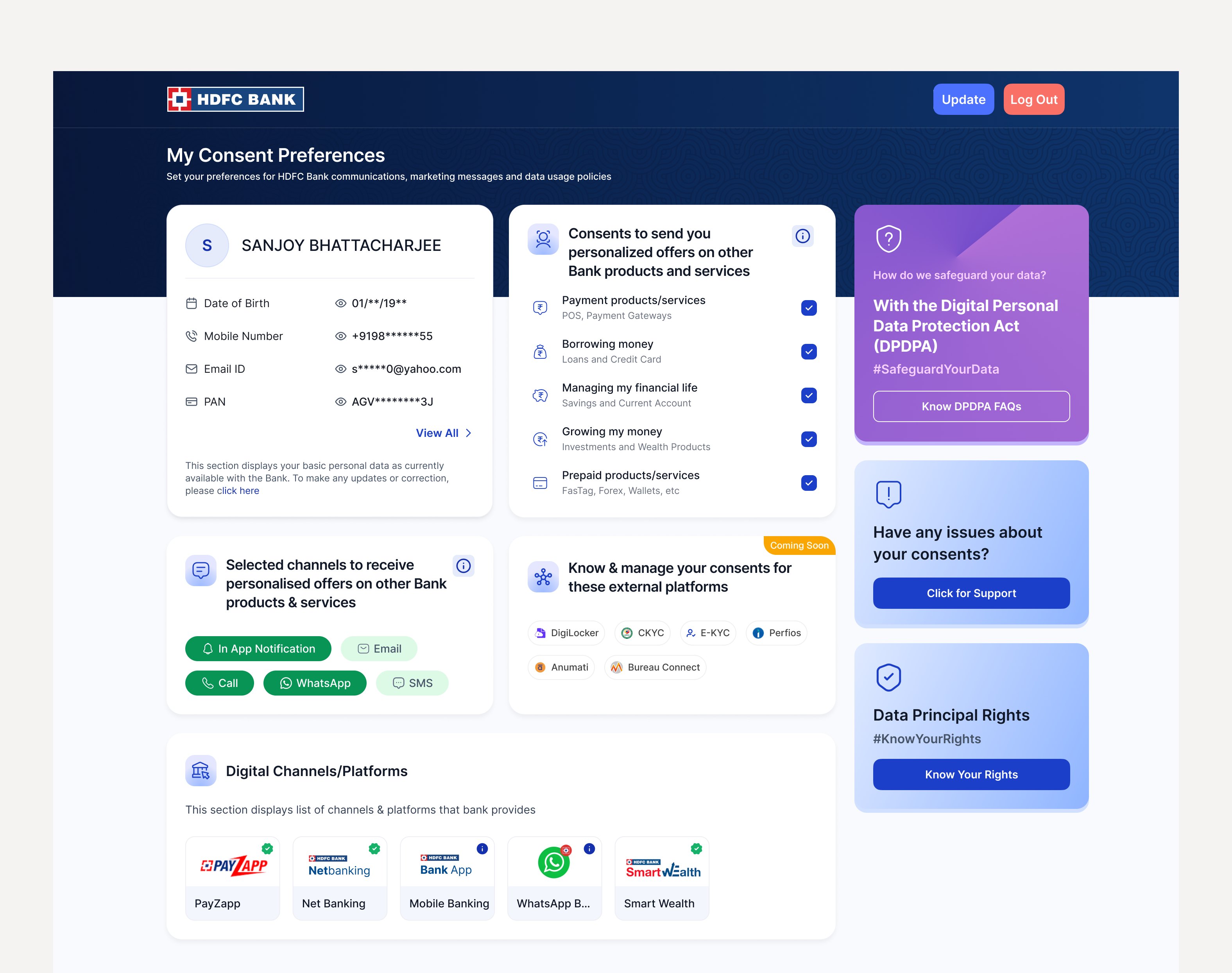Customer consent preferences dashboard