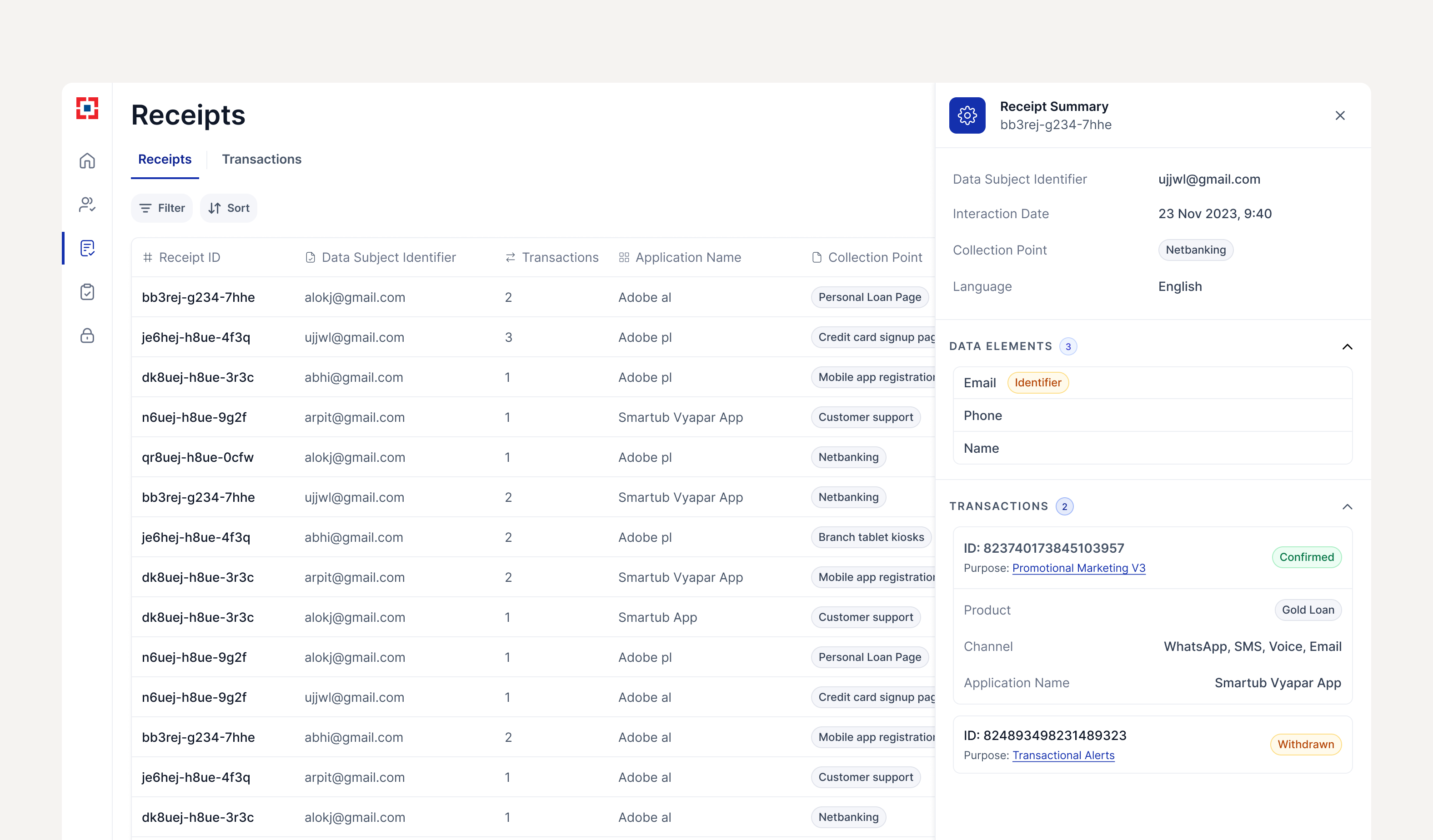 Receipts and audit trail